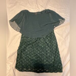 Connected apparel boat neck cape chiffon sleeve floral lace dress . Sophisticate